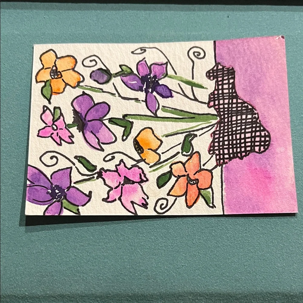 🤑3 for $12 🤑Floral Art Card with Purple and Orange Flowers - Picture 2 of 2